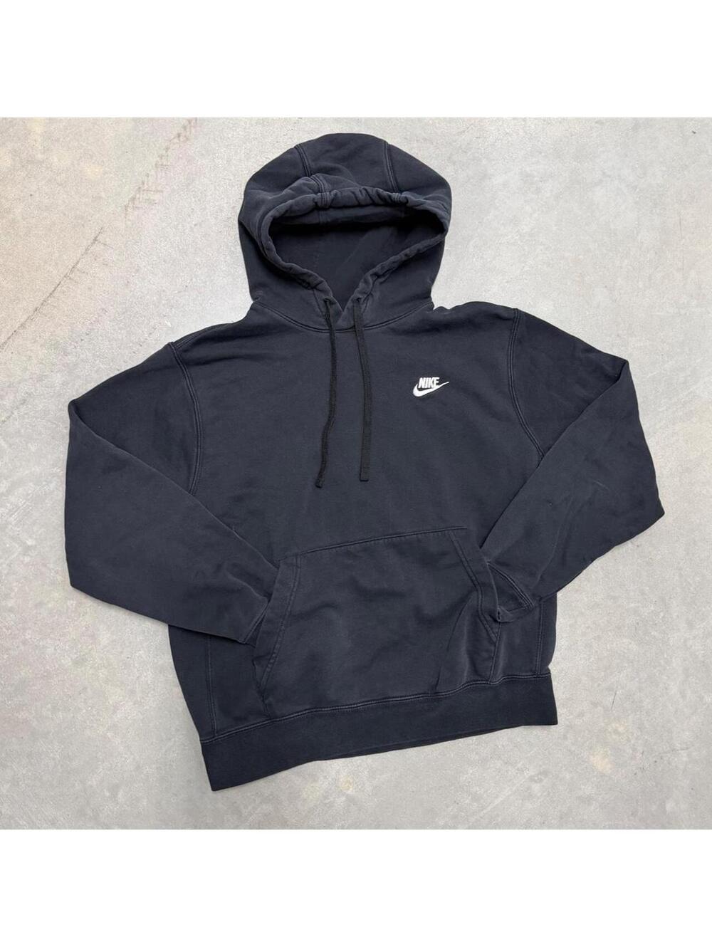 Y2K Men's Plain Black Nike Logo Hoodie Sweatshirt Sized Medium